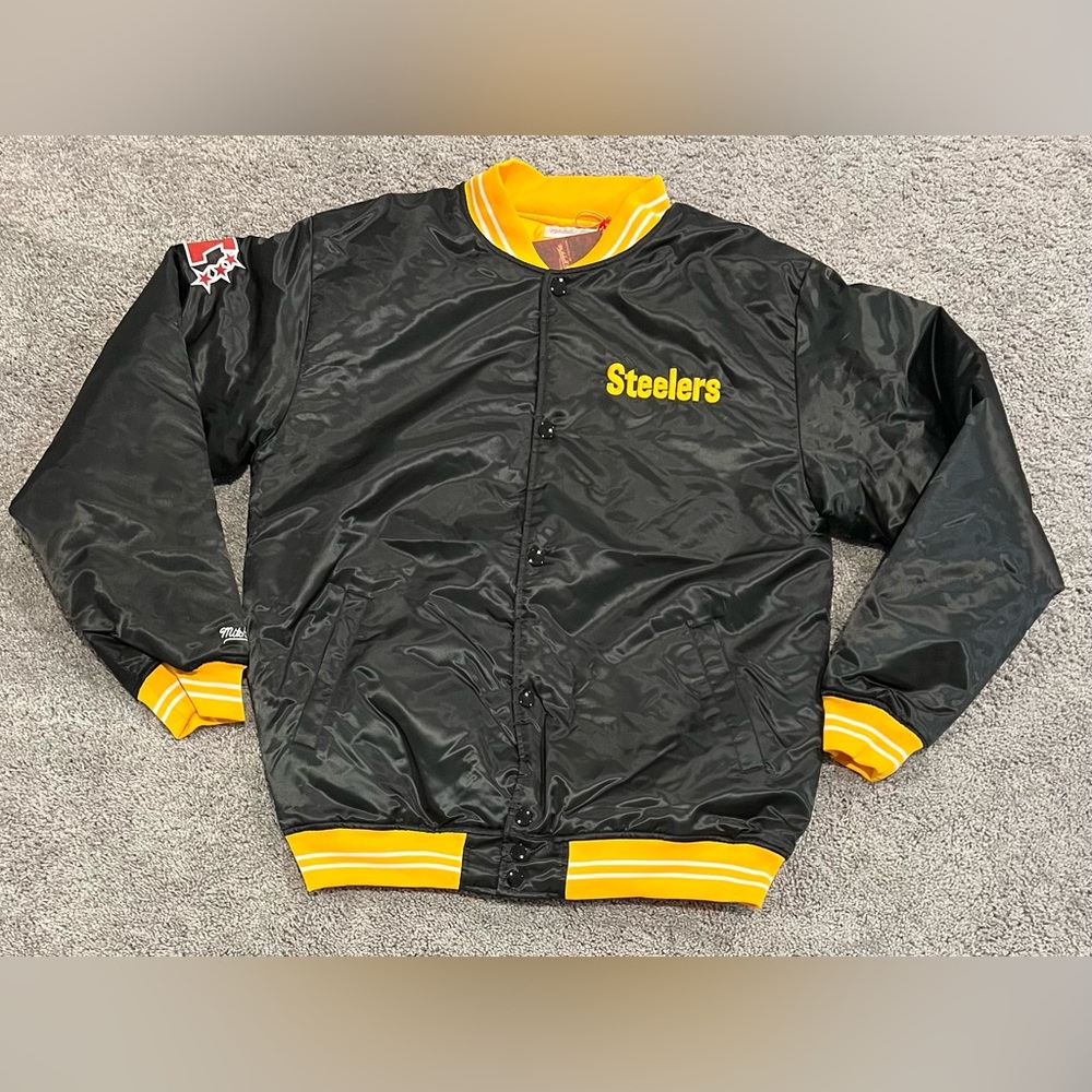 Mitchell & Ness Pittsburgh Steelers Satin Throwback Jacket Mens Size XLT